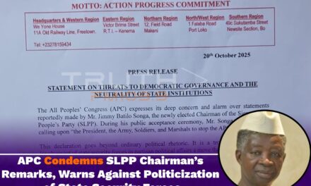 APC Condemns SLPP Chairman’s Remarks, Warns Against Politicization of State Security Forces