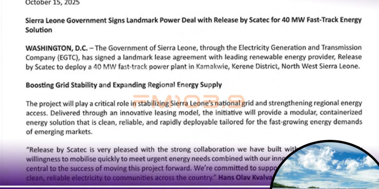 Sierra Leone Signs Landmark Power Deal for 40MW Fast-Track Solar Plant in Kamakwie