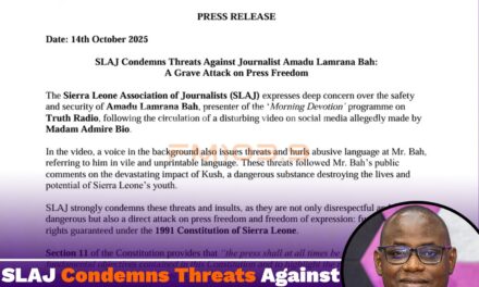 SLAJ Condemns Threats Against Journalist Amadu Lamrana Bah, Urges Police Action