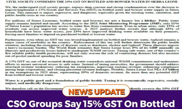 CSO Groups Say 15% GST On Bottled and Bowser Water Is Economically Regressive, Socially Unjust & Medically Dangerous