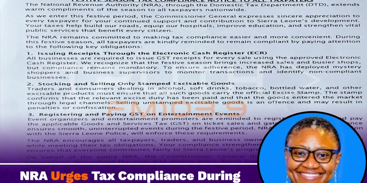 NRA Urges Tax Compliance During Festive Season