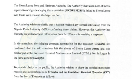    Sierra Leone Ports Authority Responds to Nigerian Cocaine Container Allegation