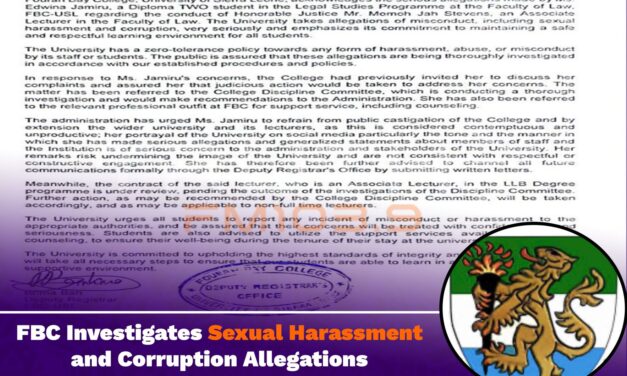 FBC Investigates Sexual Harassment and Corruption Allegations Against Law Lecturer