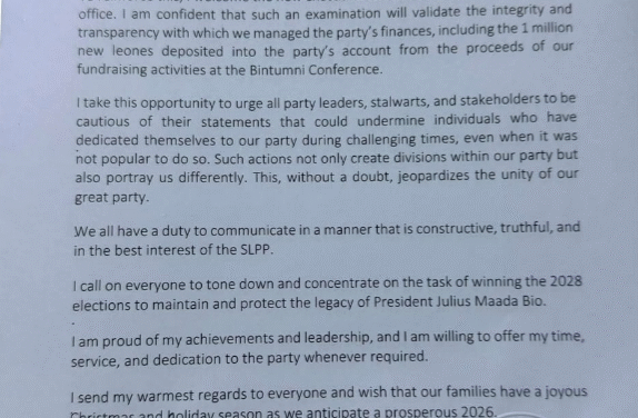Former SLPP Secretary General Denies Claims of Missing Party Funds