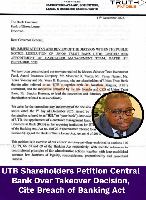 UTB Shareholders Petition Central Bank Over Takeover Decision, Cite Breach of Banking Act