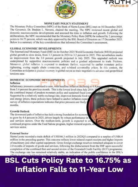 BSL Cuts Policy Rate to 16.75% as Inflation Falls to 11-Year Low