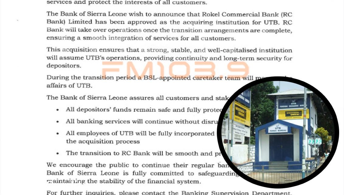 Union Trust Bank Placed in Resolution, Rokel Bank to Take Over Operations