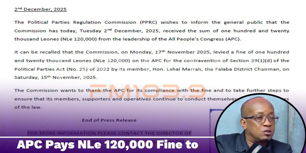 APC Pays NLe 120,000 Fine to PPRC for Breach of Political Parties Act