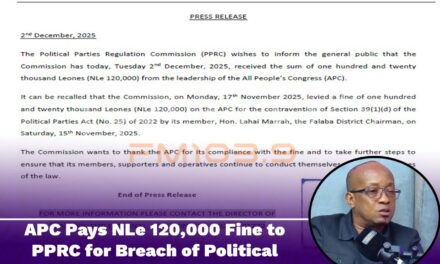 APC Pays NLe 120,000 Fine to PPRC for Breach of Political Parties Act