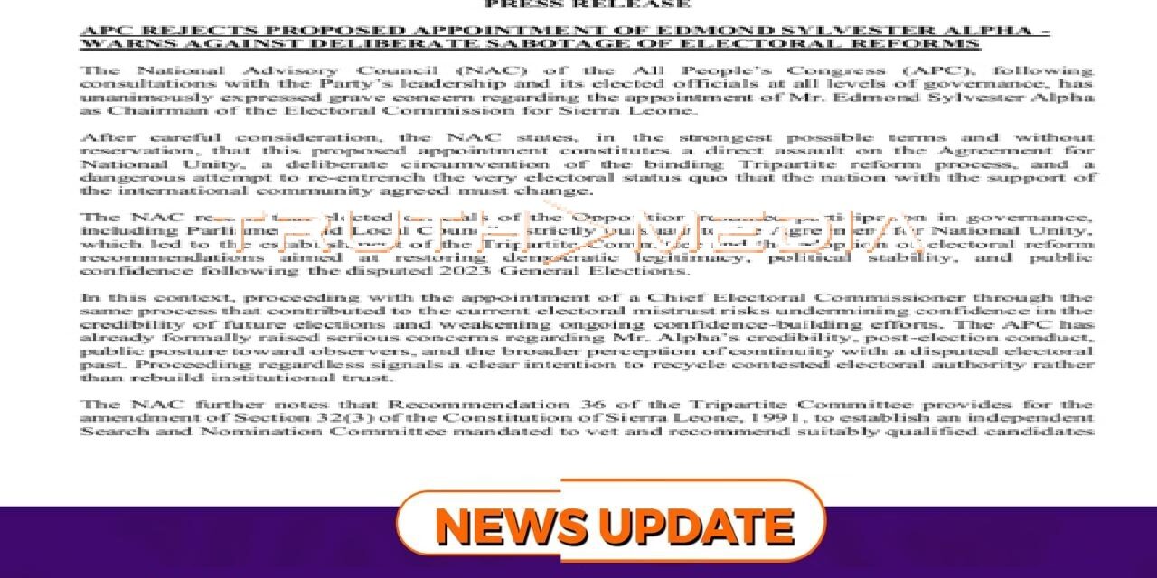 APC Gives 48 Hours Ultimatum, Warns of Governance Boycott Over Electoral Commissioner Appointment