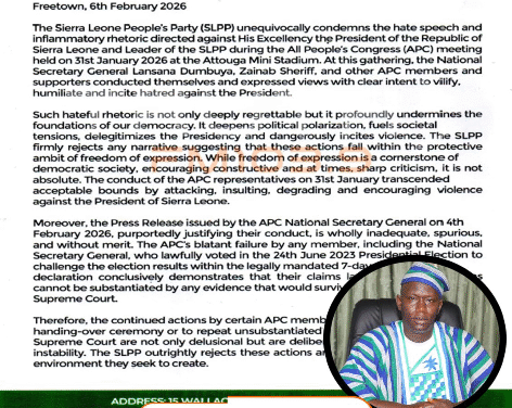 SLPP Condemns ‘Hate Speech’ Against President Bio, Backs Police Investigation