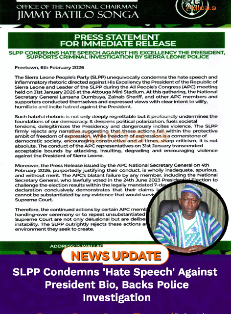 SLPP Condemns ‘Hate Speech’ Against President Bio, Backs Police Investigation