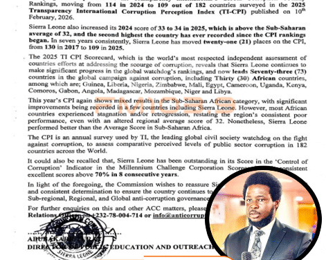 Sierra Leone Climbs Five Places in Global Corruption Rankings