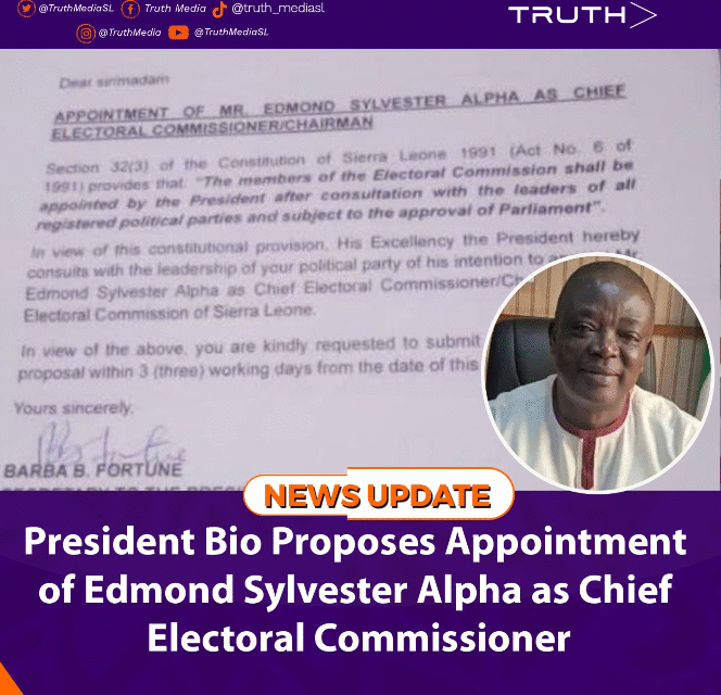 President Bio Proposes Appointment of Edmond Sylvester Alpha as Chief Electoral Commissioner