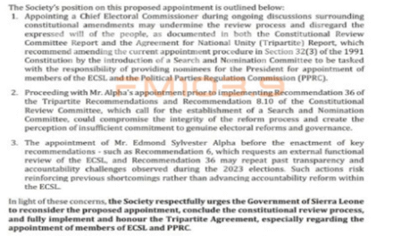 Lawyers’ Society Condemns Proposed Appointment of Edmond Alpha as Chief Electoral Commissioner