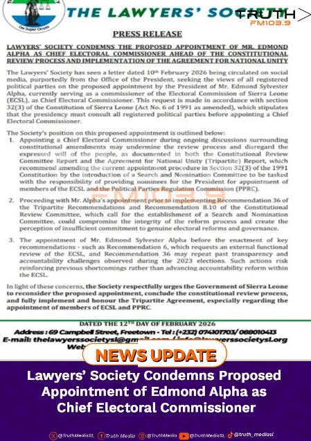Lawyers’ Society Condemns Proposed Appointment of Edmond Alpha as Chief Electoral Commissioner