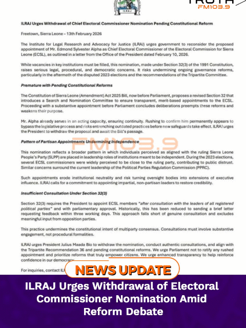 ILRAJ Urges Withdrawal of Electoral Commissioner Nomination Amid Reform Debate