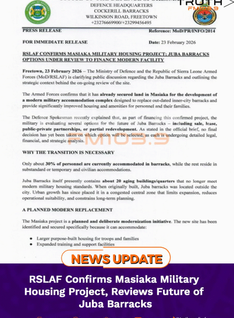 RSLAF Confirms Masiaka Military Housing Project, Reviews Future of Juba Barracks