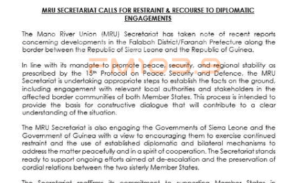MRU Secretariat Urges Restraint and Diplomacy in Sierra Leone-Guinea Border Tensions