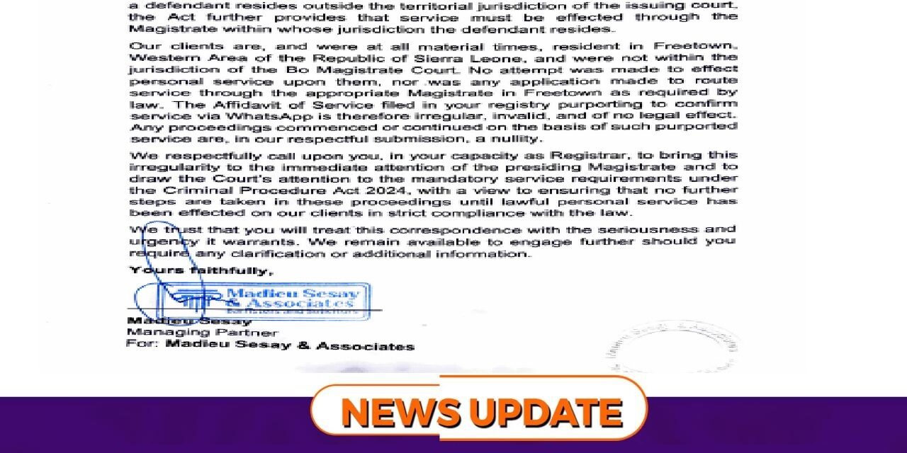 Lawyers Challenge Validity of WhatsApp Summons in Bo Court Case Involving LAJ