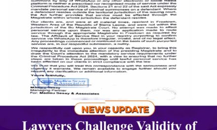 Lawyers Challenge Validity of WhatsApp Summons in Bo Court Case Involving LAJ