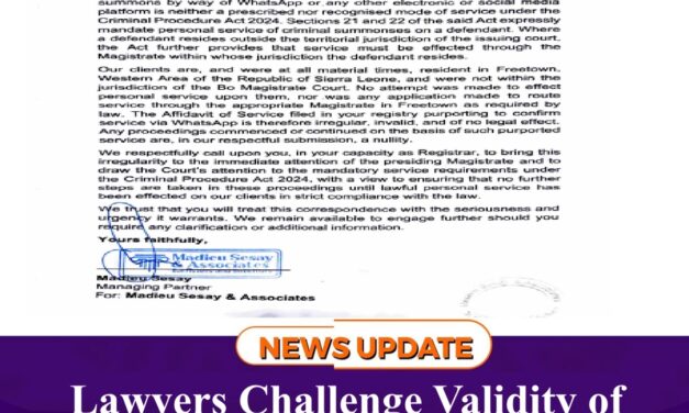 Lawyers Challenge Validity of WhatsApp Summons in Bo Court Case Involving LAJ