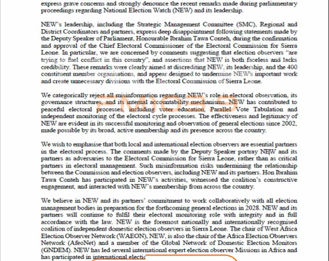 Civil Society Groups Defend National Election Watch Against Parliamentary Criticism
