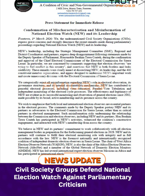 Civil Society Groups Defend National Election Watch Against Parliamentary Criticism