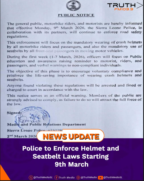 Police to Enforce Helmet and Seatbelt Laws Starting 9th March