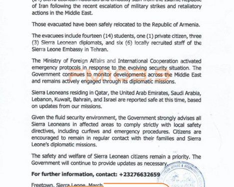 Sierra Leone Evacuates Citizens from Iran Amid Escalating Middle East Tensions