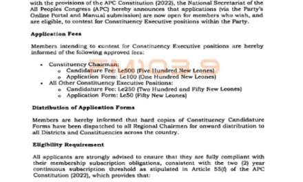 APC Opens Applications for Constituency Executive Positions