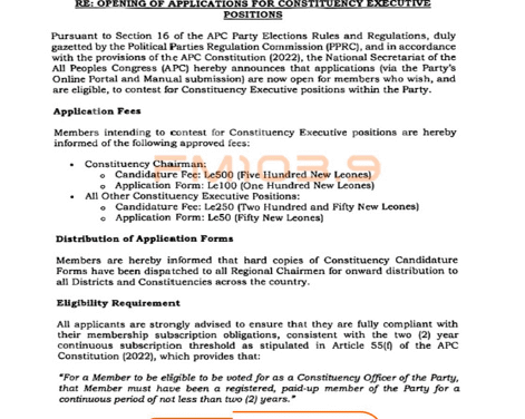 APC Opens Applications for Constituency Executive Positions