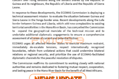 ECOWAS Urges Restraint in Mano River Basin Border Disputes