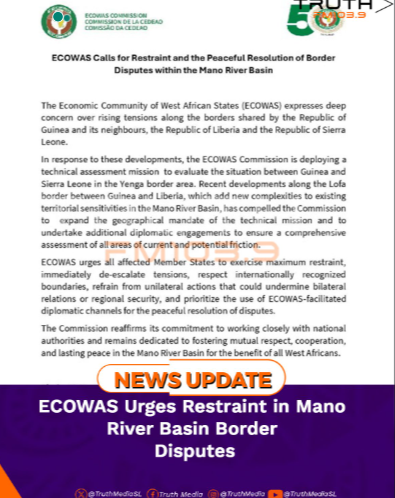 ECOWAS Urges Restraint in Mano River Basin Border Disputes