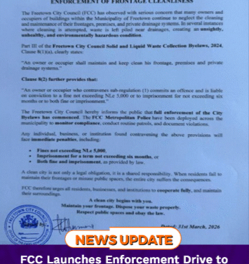 FCC Launches Enforcement Drive to Tackle Poor Sanitation Across Freetown