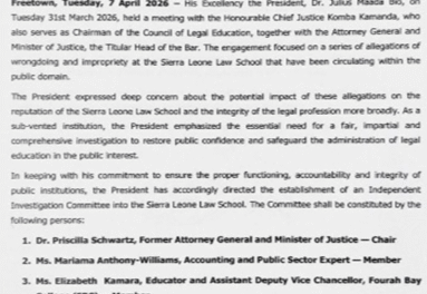 President Bio Orders Independent Probe into Sierra Leone Law School