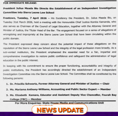President Bio Orders Independent Probe into Sierra Leone Law School