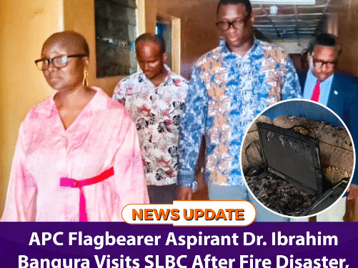 APC Flagbearer Aspirant Dr. Ibrahim Bangura Visits SLBC After Fire Disaster, Donates $5,000 and Laptops