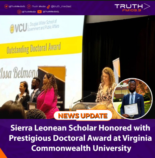 Sierra Leonean Scholar Honored with Prestigious Doctoral Award at Virginia Commonwealth University