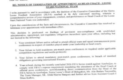 Mohamed Kallon Sacked for ‘Repeated Breaches of Administrative and Regulatory Obligations’ -SLFA Says