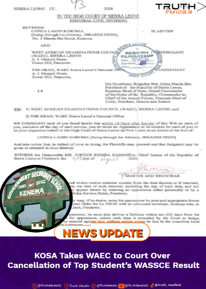 KOSA Takes WAEC to Court Over Cancellation of Top Student’s WASSCE Result