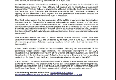 ILRAJ Challenges Legality of Presidential Probe into Sierra Leone Law School