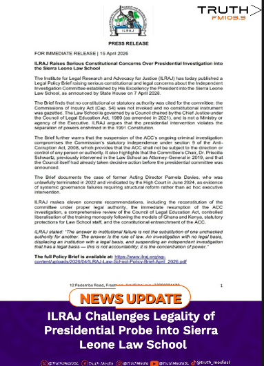 ILRAJ Challenges Legality of Presidential Probe into Sierra Leone Law School