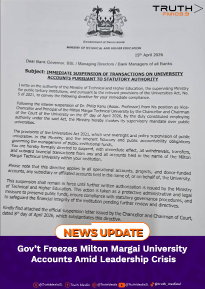 Gov’t Freezes Milton Margai University Accounts Amid Leadership Crisis