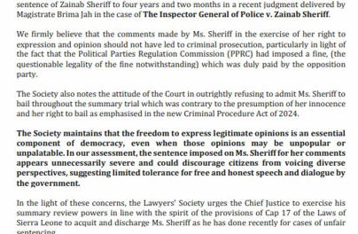 Lawyers’ Society Condemns Zainab Sheriff Sentence, Urges Chief Justice to Intervene