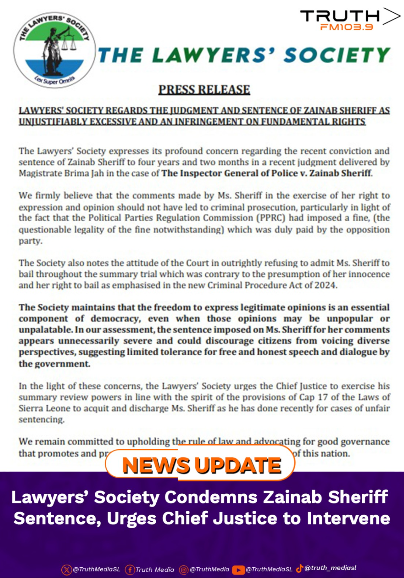 Lawyers’ Society Condemns Zainab Sheriff Sentence, Urges Chief Justice to Intervene