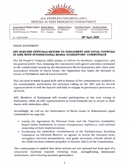 APC Ends Boycott, MPs and Councillors Return to Governance