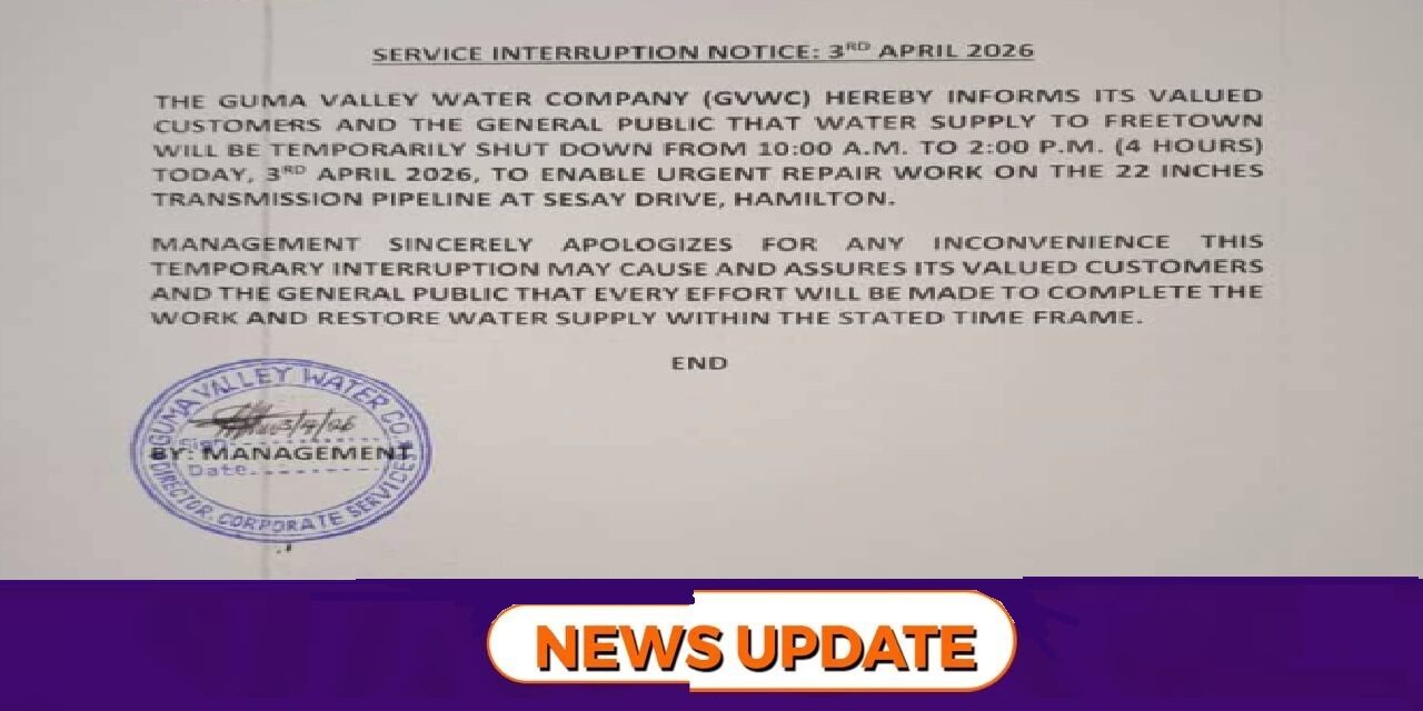 Guma Valley Announces Temporary Water Shutdown for Urgent Repairs