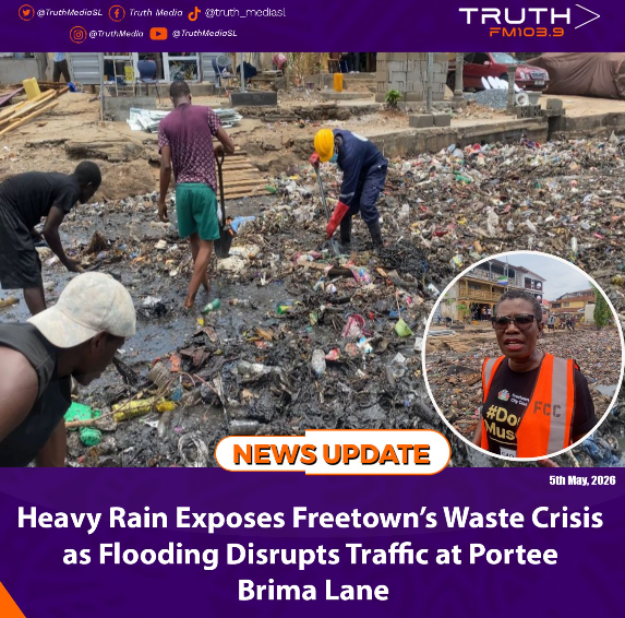 Heavy Rain Exposes Freetown’s Waste Crisis as Flooding Disrupts Traffic at Portee Brima Lane