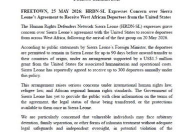 Human Rights Defenders Sound Alarm Over U.S.–Sierra Leone Deportee Agreement